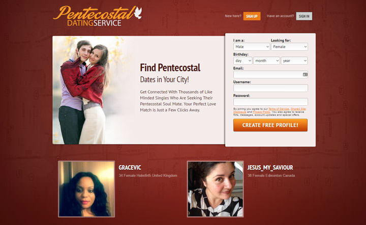 Pentecostal Dating Service homepage